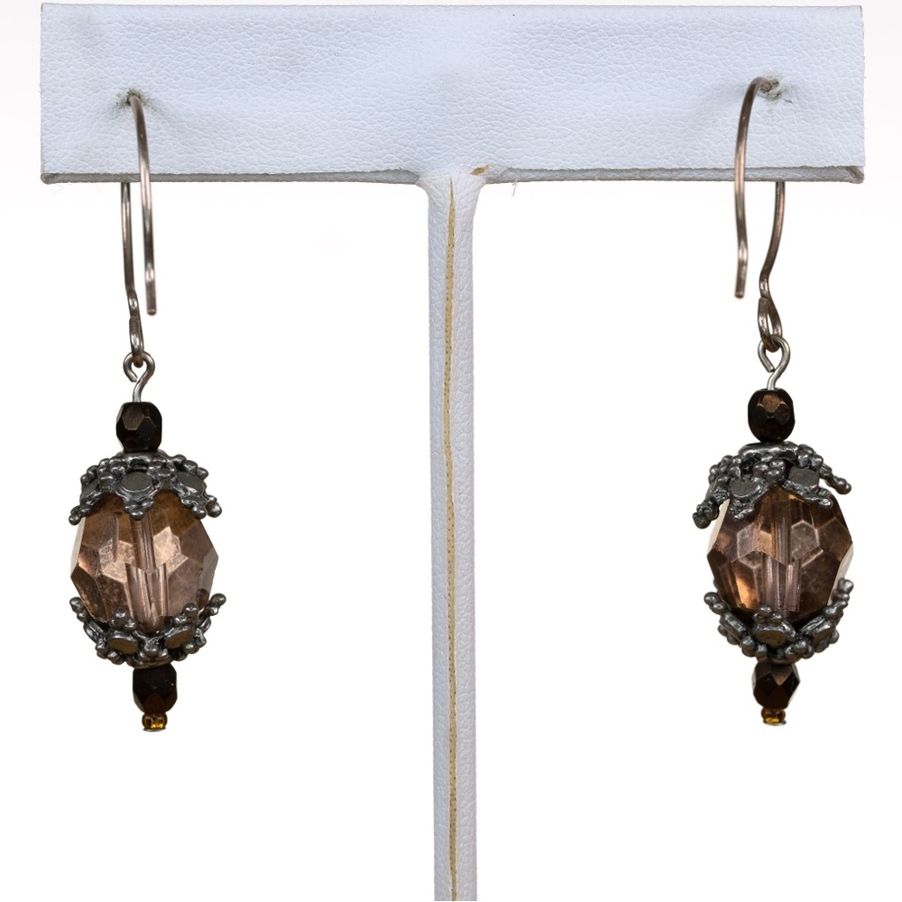 Elegant Silver and Brown Beaded Earrings